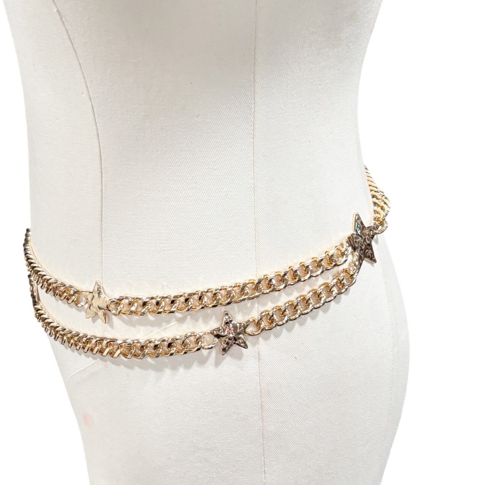 Haute Hippie Style Gold Double Layer Star Chain Belt One Size Adjustable‎ Boho - Picture 2 of 5
